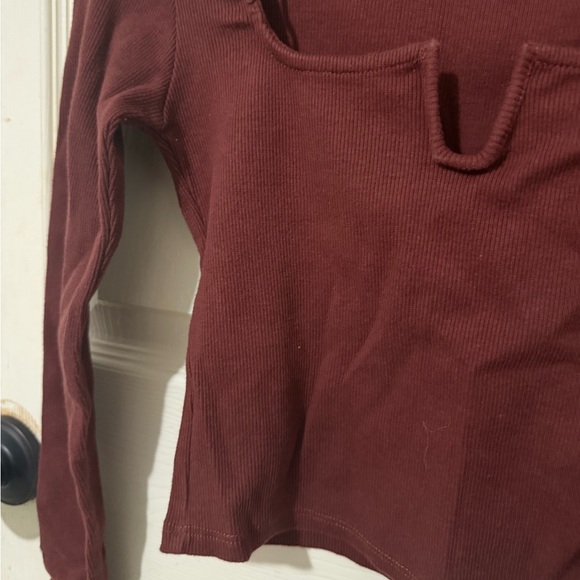 Zara Burgundy Ribbed Cropped Long Sleeve Top | Size M - Picture 6 of 9